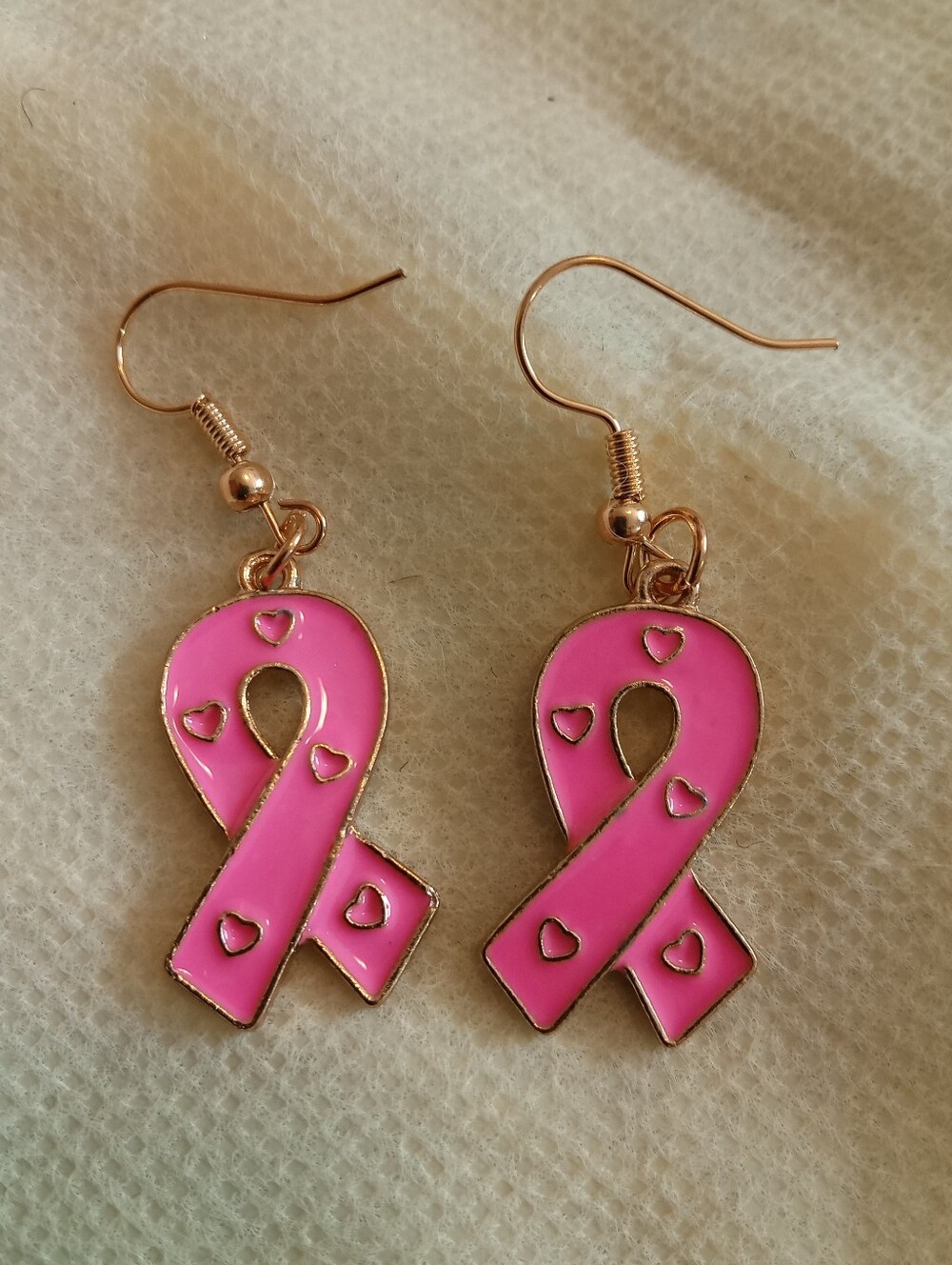 Pink Ribbon Heart Accent Drop Earrings - Women Accessories
